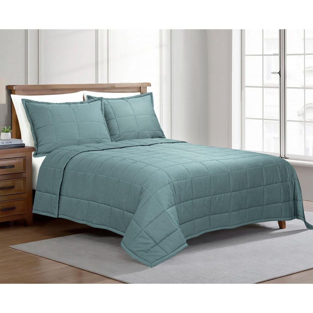 Ann Gish Slub Tencel 3-Piece King Quilted Coverlet Set in Sea, , large