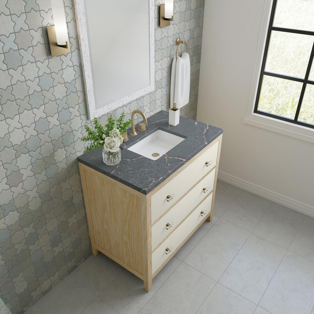 James Martin Vanities Celeste 36&quot; Single Vanity in Sun-washed Oak with Embossed Shagreen and with 3 cm Parisien Bleu Quartz Top, , large