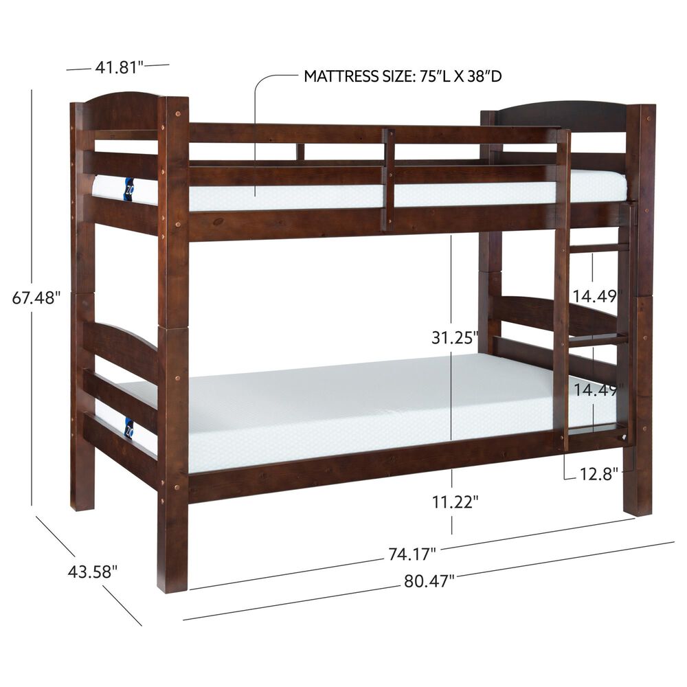 Linon Home Decor Levi Twin Over Twin Bunk Bed in Espresso, , large