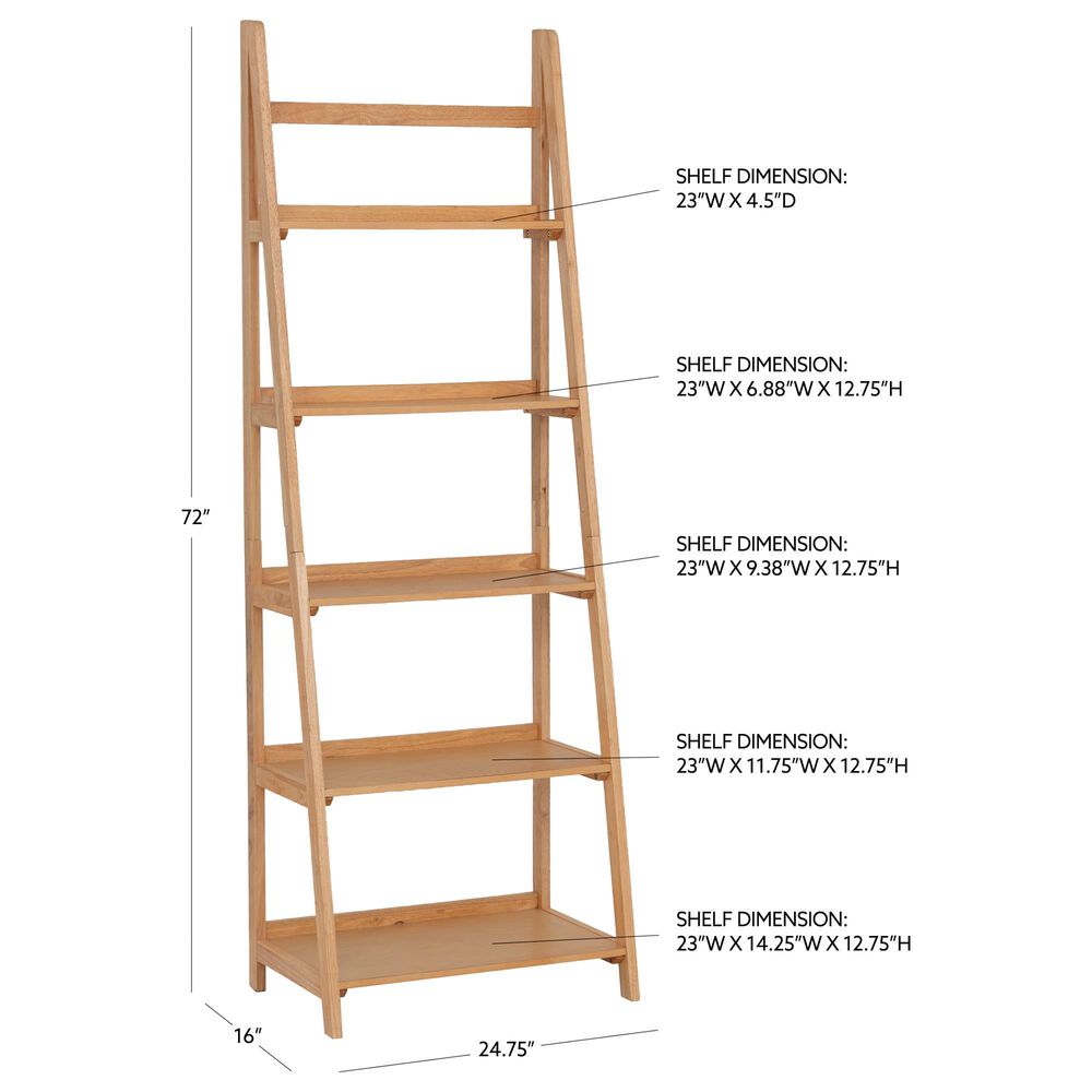 Linon Home Decor Charlotte 5-Shelf Ladder Bookcase in Natural, , large