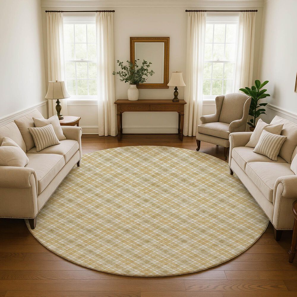 Dalyn Rug Company Soft Essentials Plaid Gold 8' Round Indoor/Outdoor Area Rug, , large