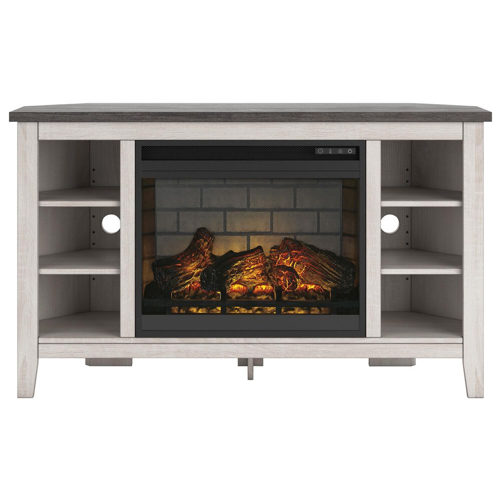 Ashley Dorrinson 48&quot; Corner TV Stand in Antiqued White and Gray, , large