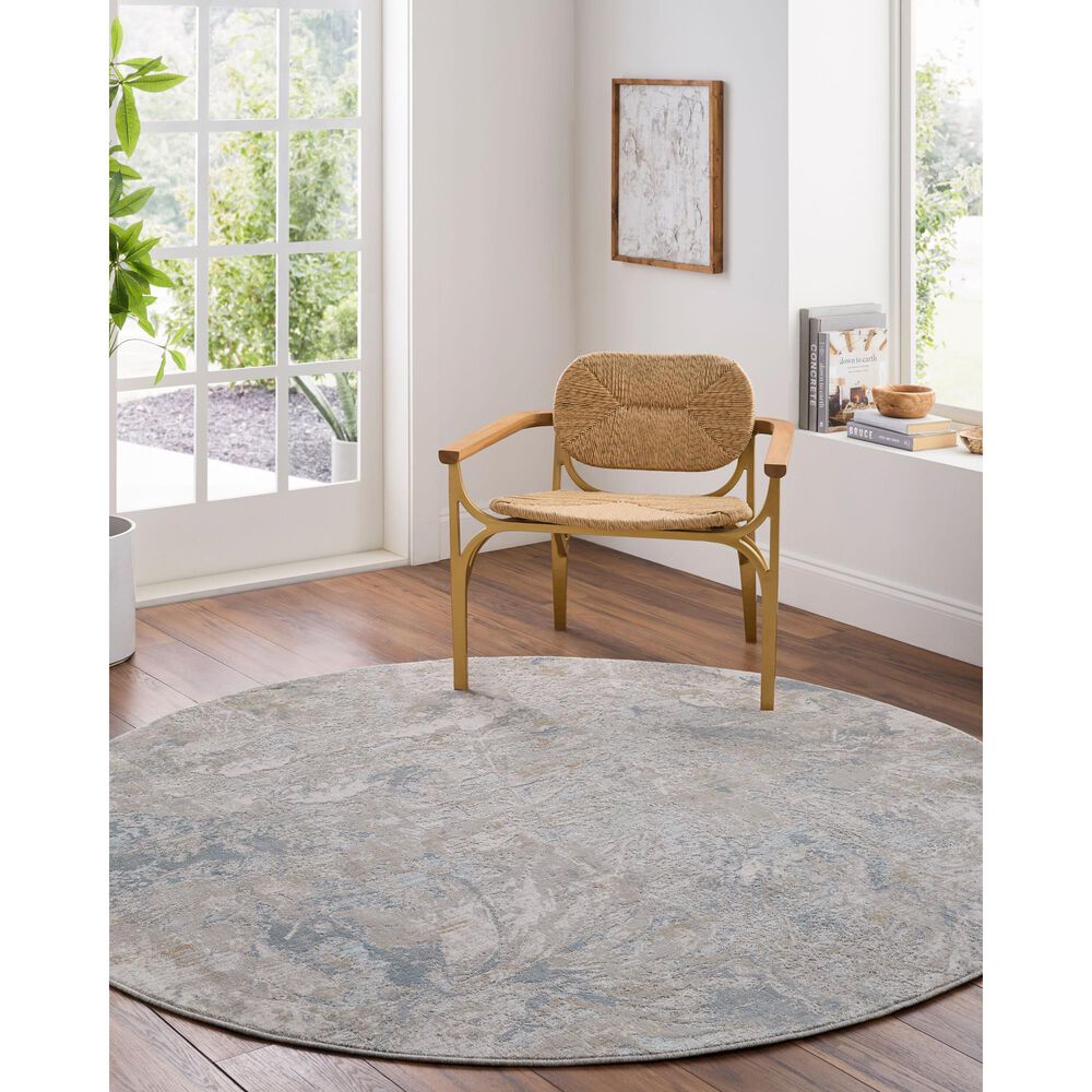Surya Brunswick Light Gray, Cream, Charcoal, Mustard and Blue 5'3" Round Area Rug, , large