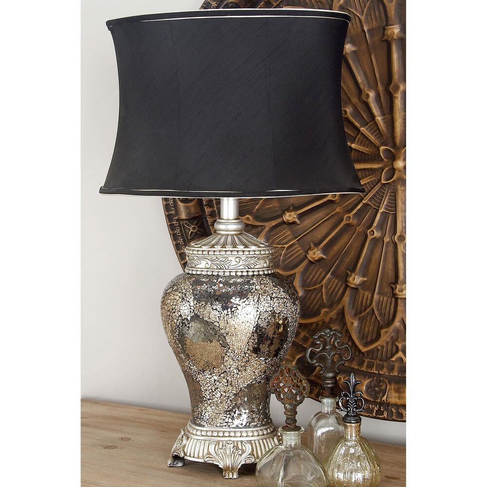 Maple and Jade Table Lamp with Corset Black Shade in Silver, , large