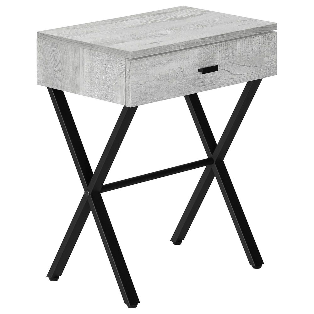 Monarch Specialties 24" Accent Table in Grey Reclaimed Wood and Black, , large