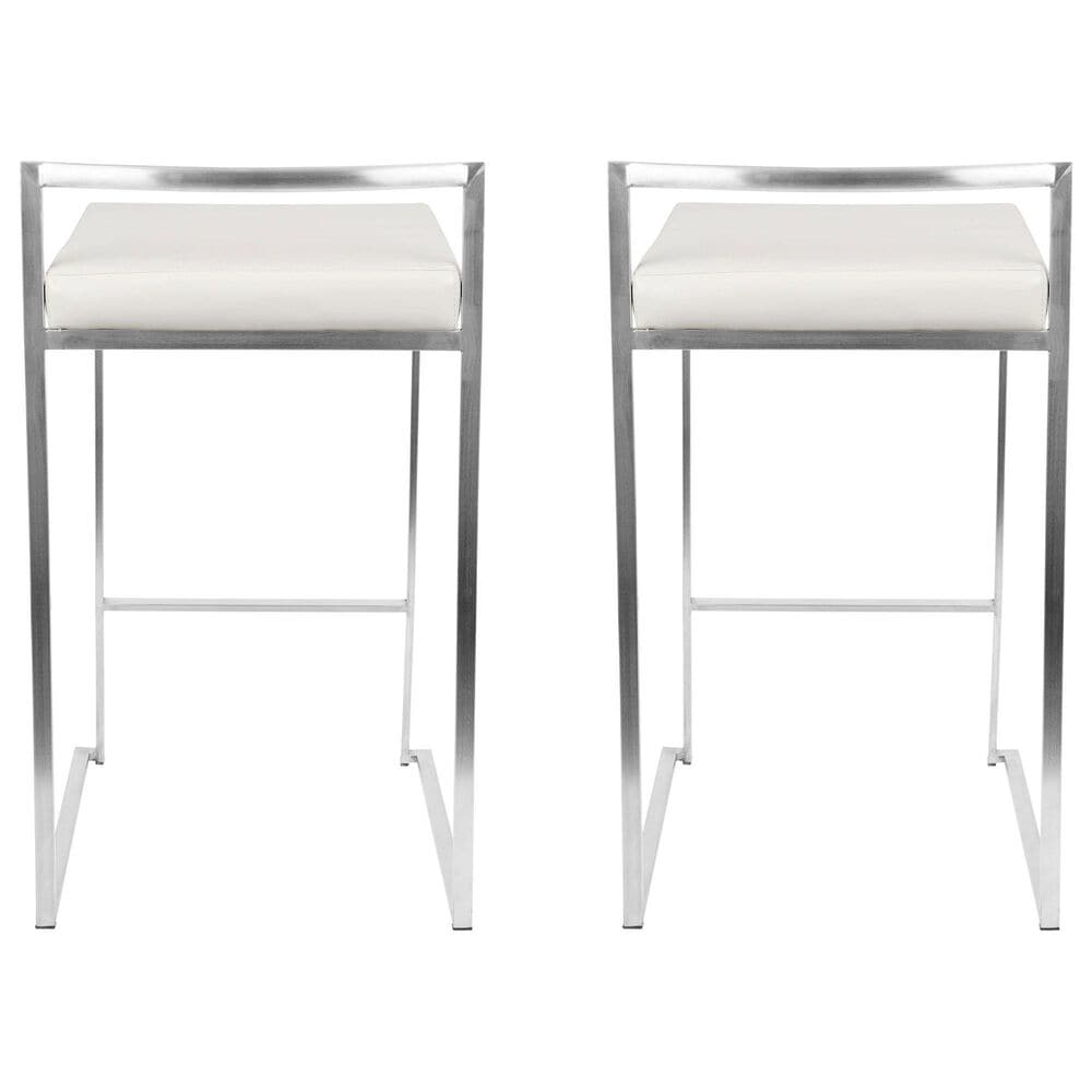 Lumisource Fuji Stackable Counter Stool with White Faux Leather in Brushed Stainless Steel &#40;Set of 2&#41;, , large