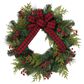 The Gerson Company 24" Holiday Pine Wreath with Berries, Bow in Green, Red and Black, , large