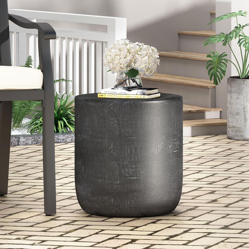 Hearth and Haven Round Patio Side Table in Matte Black, , large
