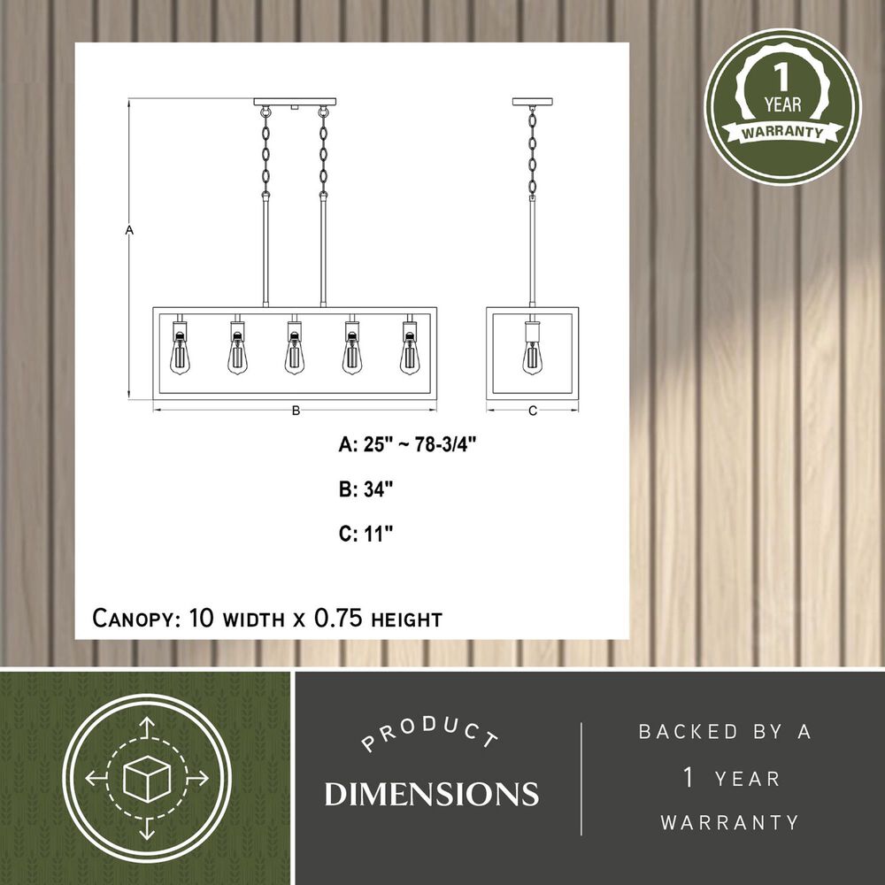 Vaxcel Pratt 5-Light Linear Chandelier in Matte Black, , large
