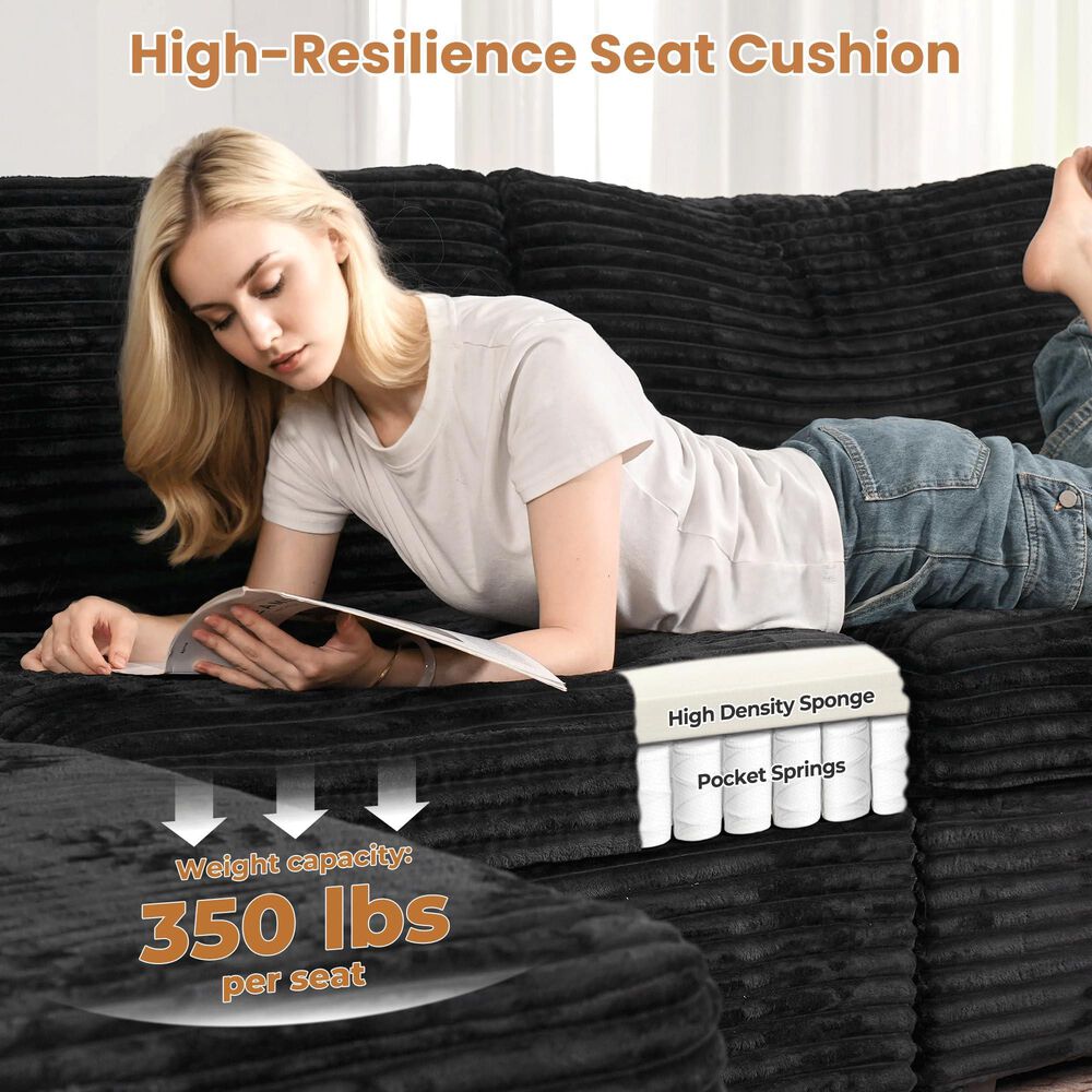 HOMLUX 5-Piece Mod Sectional with Ottoman in Black, , large