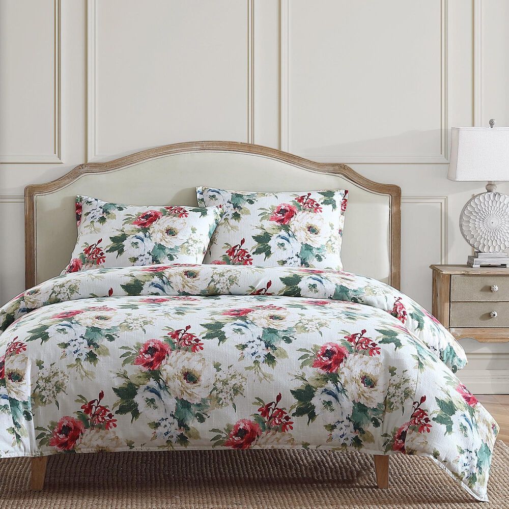 HiEnd Accents Peony 3-Piece Super King Comforter Set in Blossom, Green and Stone White, , large