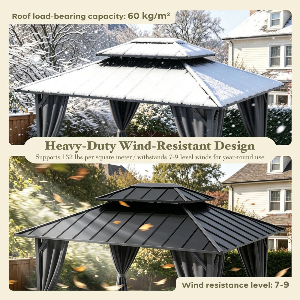 HOMLUX 10' x 12' Patio Hardtop Gazebo with Steel Posts in Dark Gray, , large