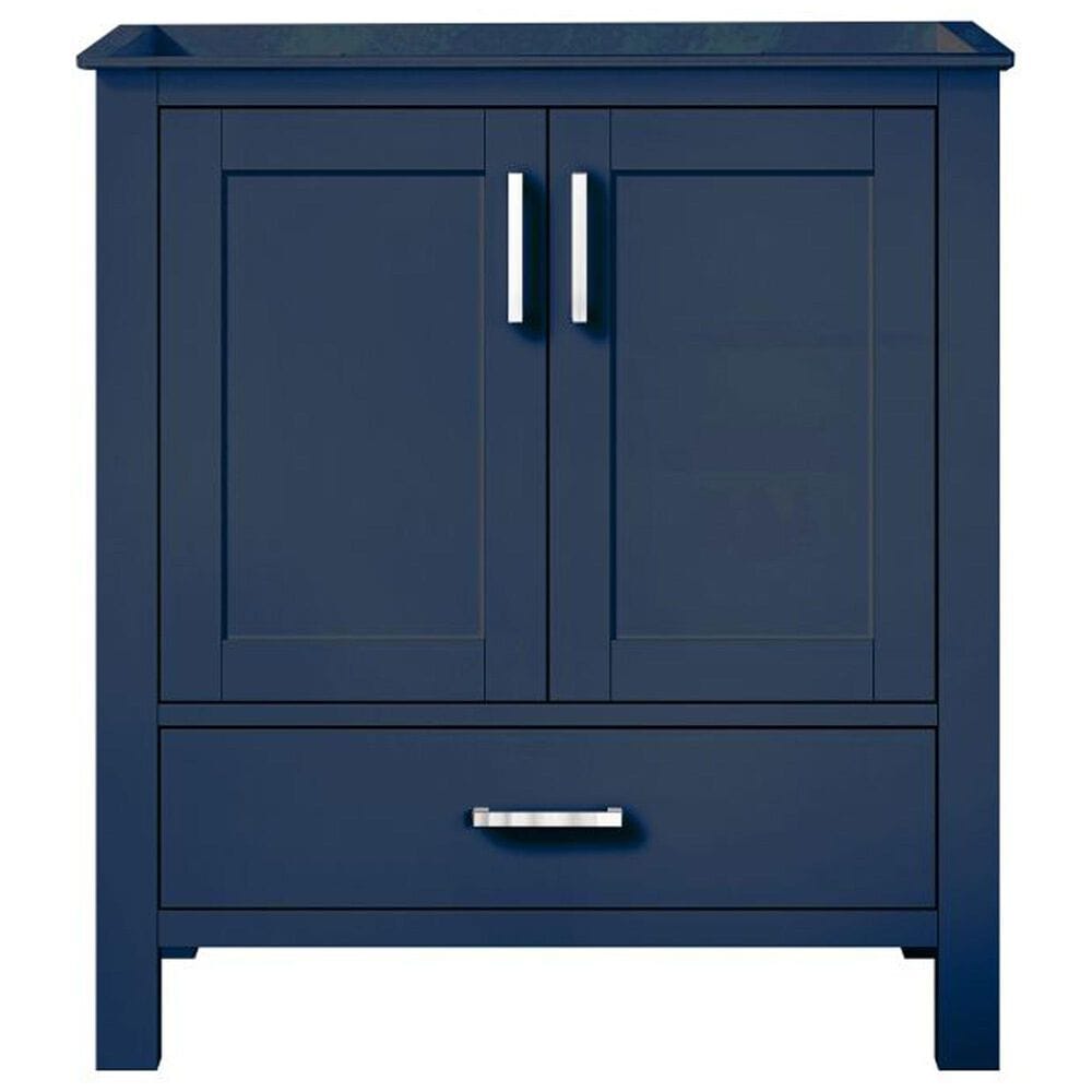 Lexora Home Jacques 30&quot; Single Bathroom Vanity in Navy Blue with 2 cm White Carrara Marble Top and Rectangular Sink, , large