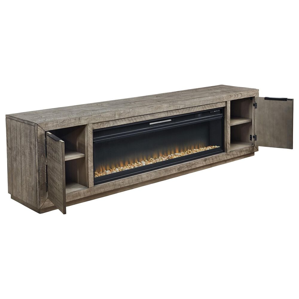 Ashley Krystanza 92&quot; TV Stand with Electric Fireplace in Weathered Gray, , large