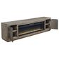 Ashley Krystanza 92" TV Stand with Electric Fireplace in Weathered Gray, , large