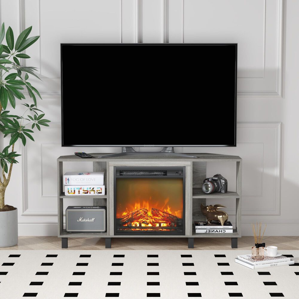 Noviland 47&quot; Corner Fireplace TV Stand in French Oak Grey, , large