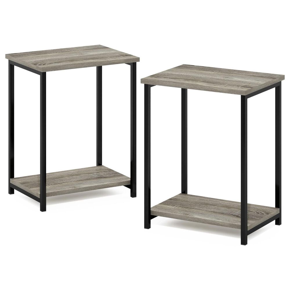 HOMLUX 2-Tier Metal Frame End Table with Open Shelf in French Oak Grey and Black (Set of 2), , large