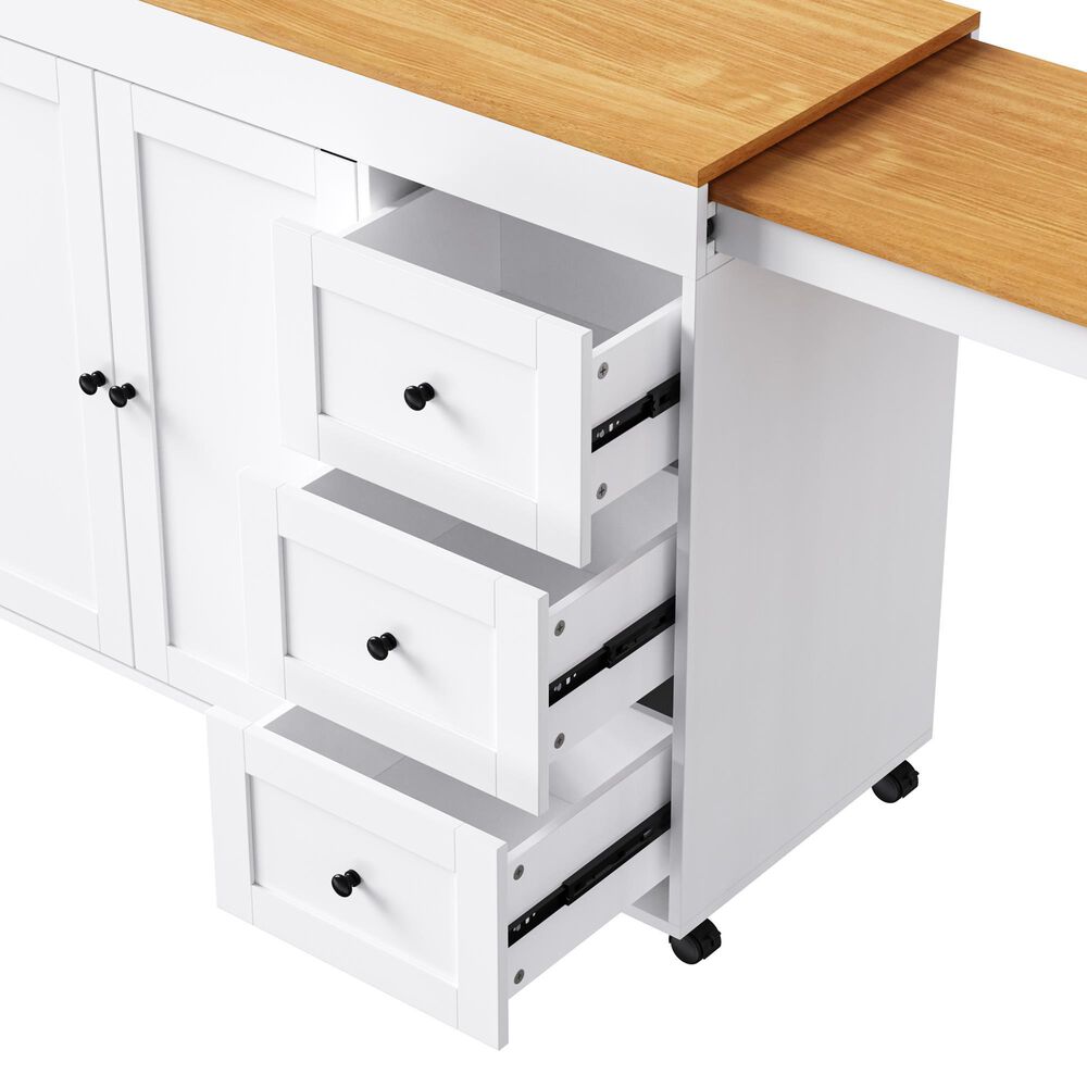 HOMLUX 74.8" Kitchen Island with Extendable Dining Table in White and Natural, , large