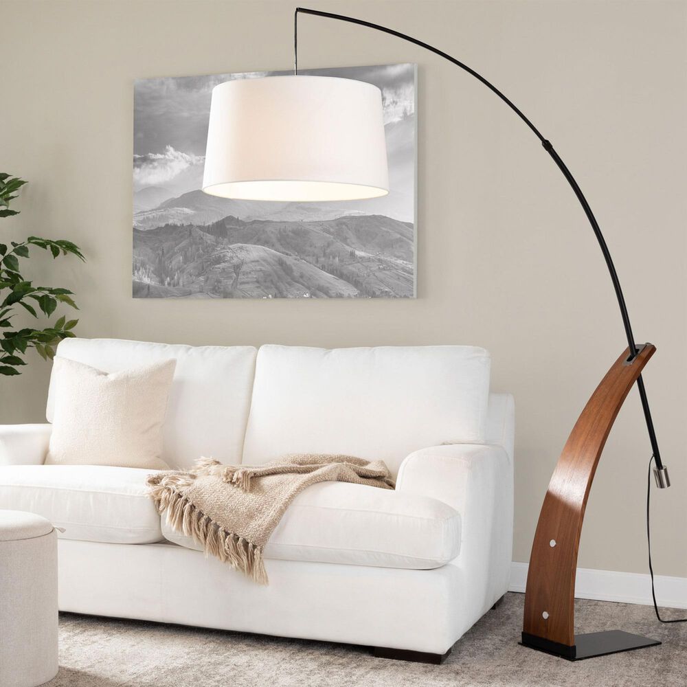 Lumisource Robyn Floor Lamp with White Shade in Walnut and Black, , large