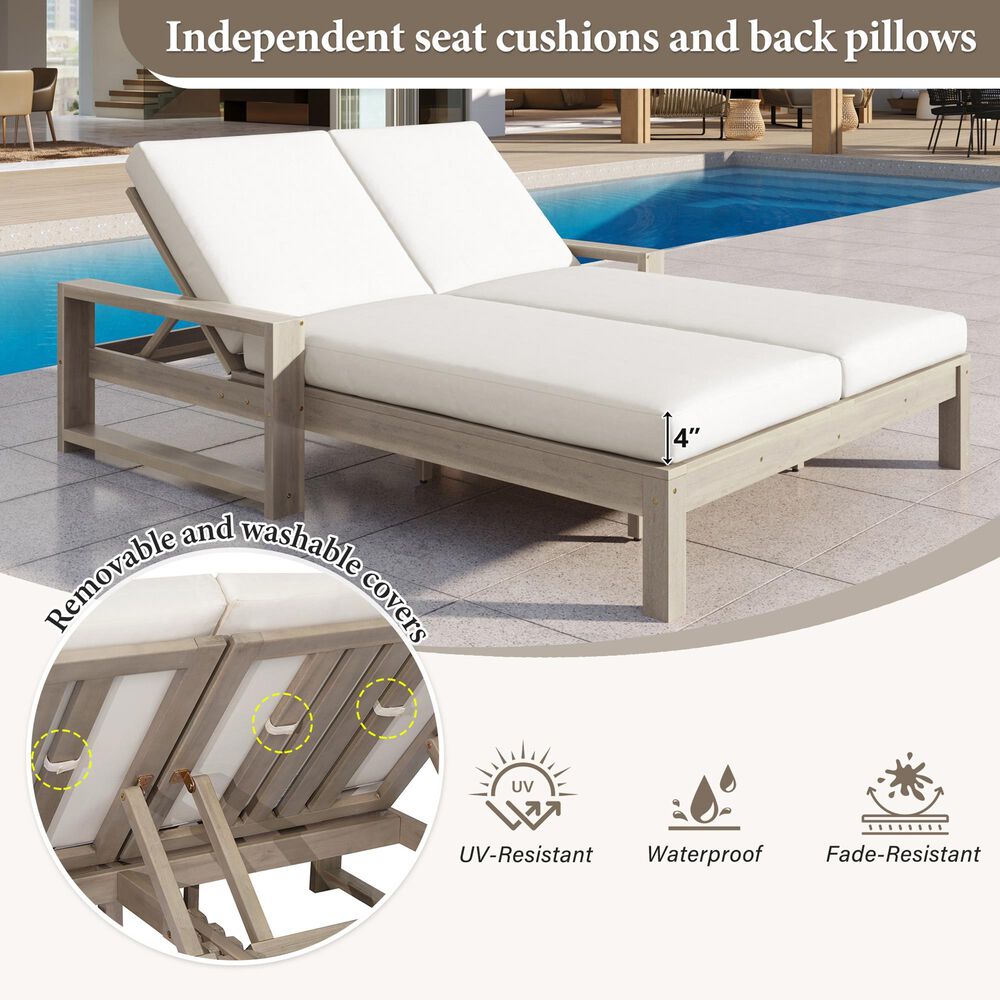 HOMLUX Patio 2-Person Lounge Chair with Grey Frame in Beige, , large