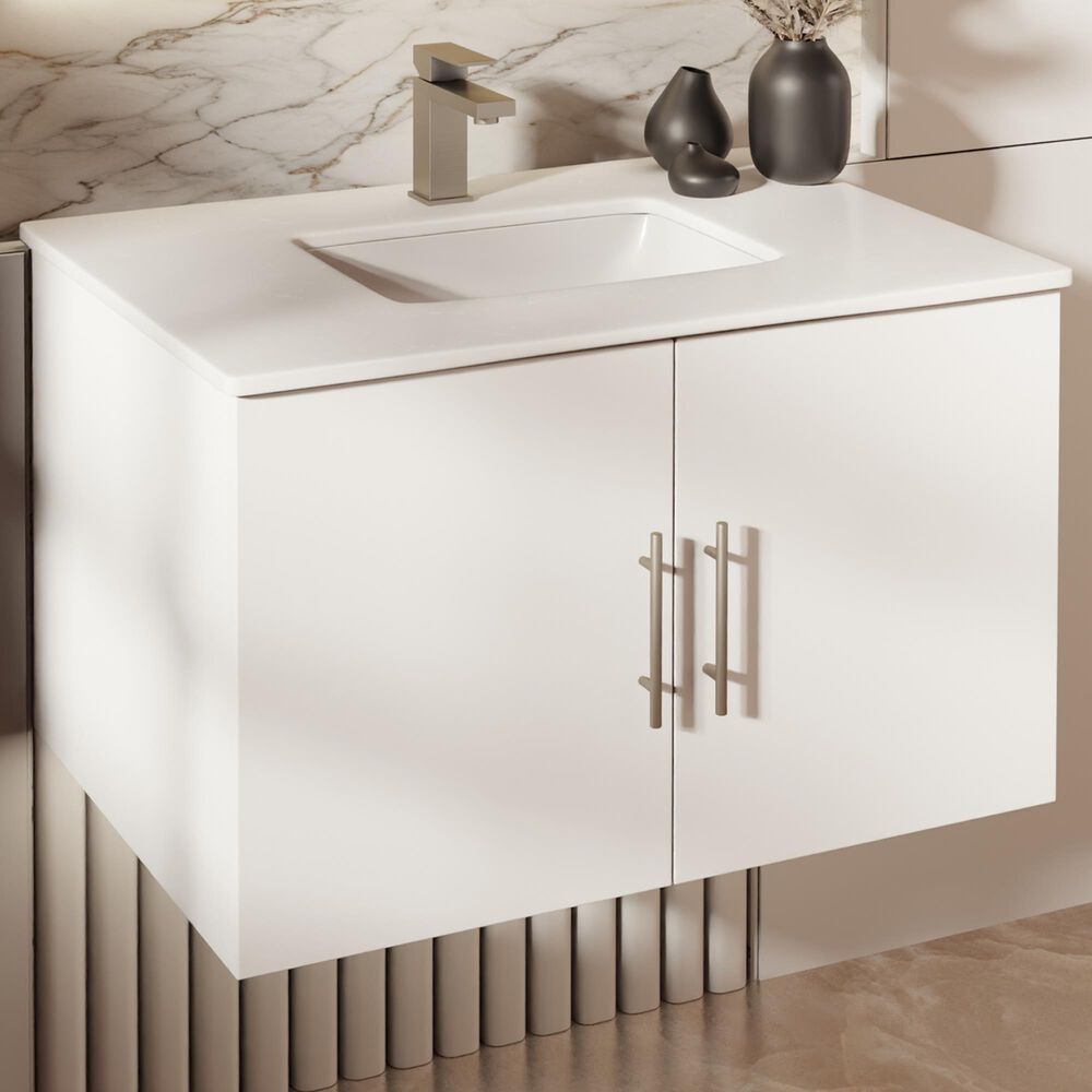 Lexora Home Geneva 30" Single Bathroom Vanity in Glossy White with 2 cm White Cultured Marble Top and Rectangular Sink, , large