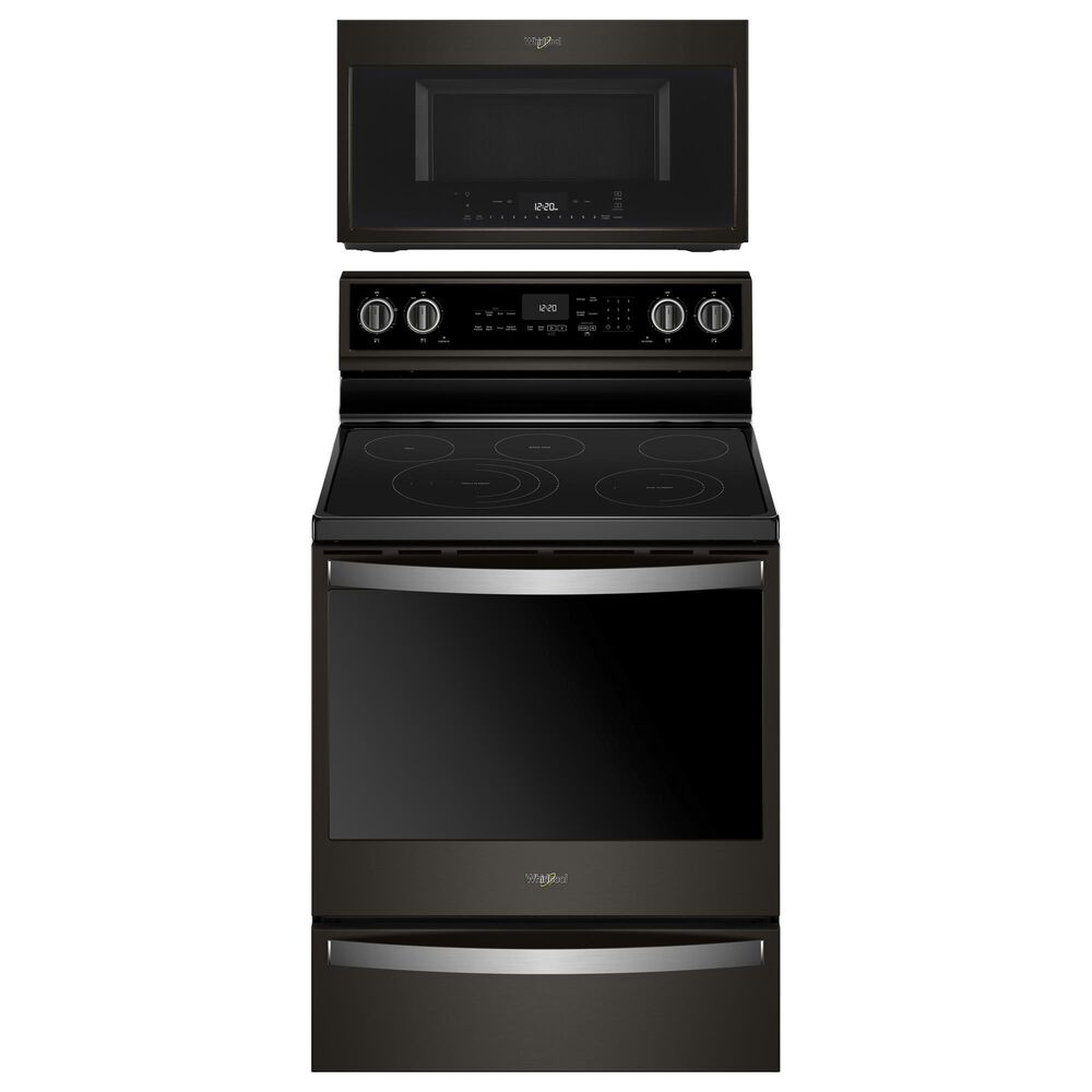 Whirlpool 2-Piece Kitchen Package with 6.4 Cu. Ft. Electric Range and Microwave in Black Stainless Steel, , large
