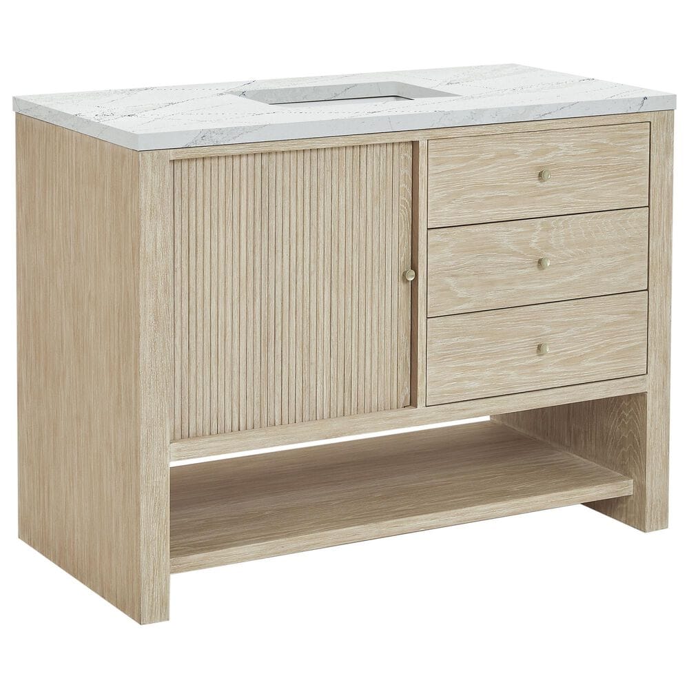 James Martin Vanities Marigot Single 48" Single Vanity in Sun-washed Oak with 3 cm Ethereal Noctis Quartz Top, , large