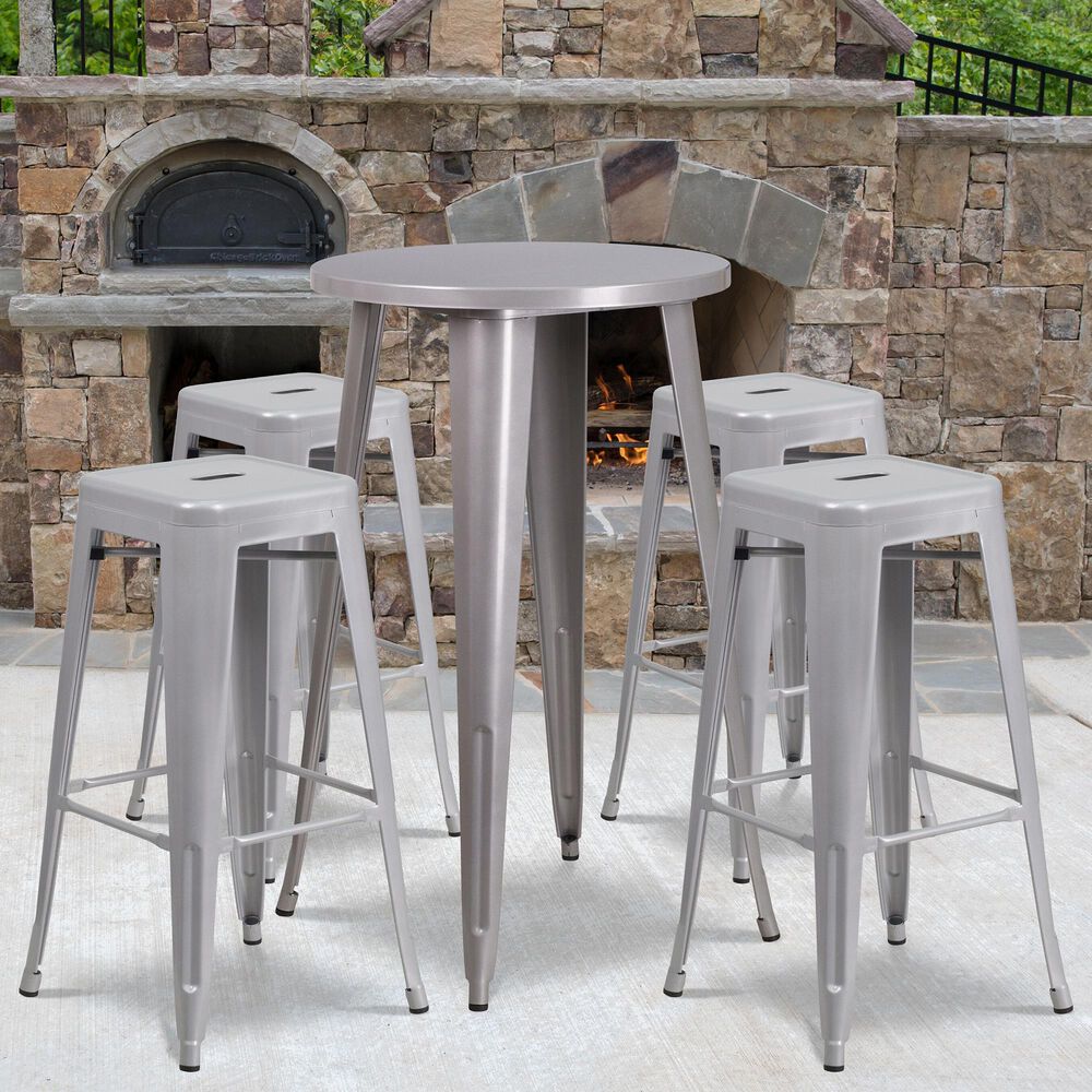 Flash Furniture 5-Piece Metal Bar Table Set in Gray, , large