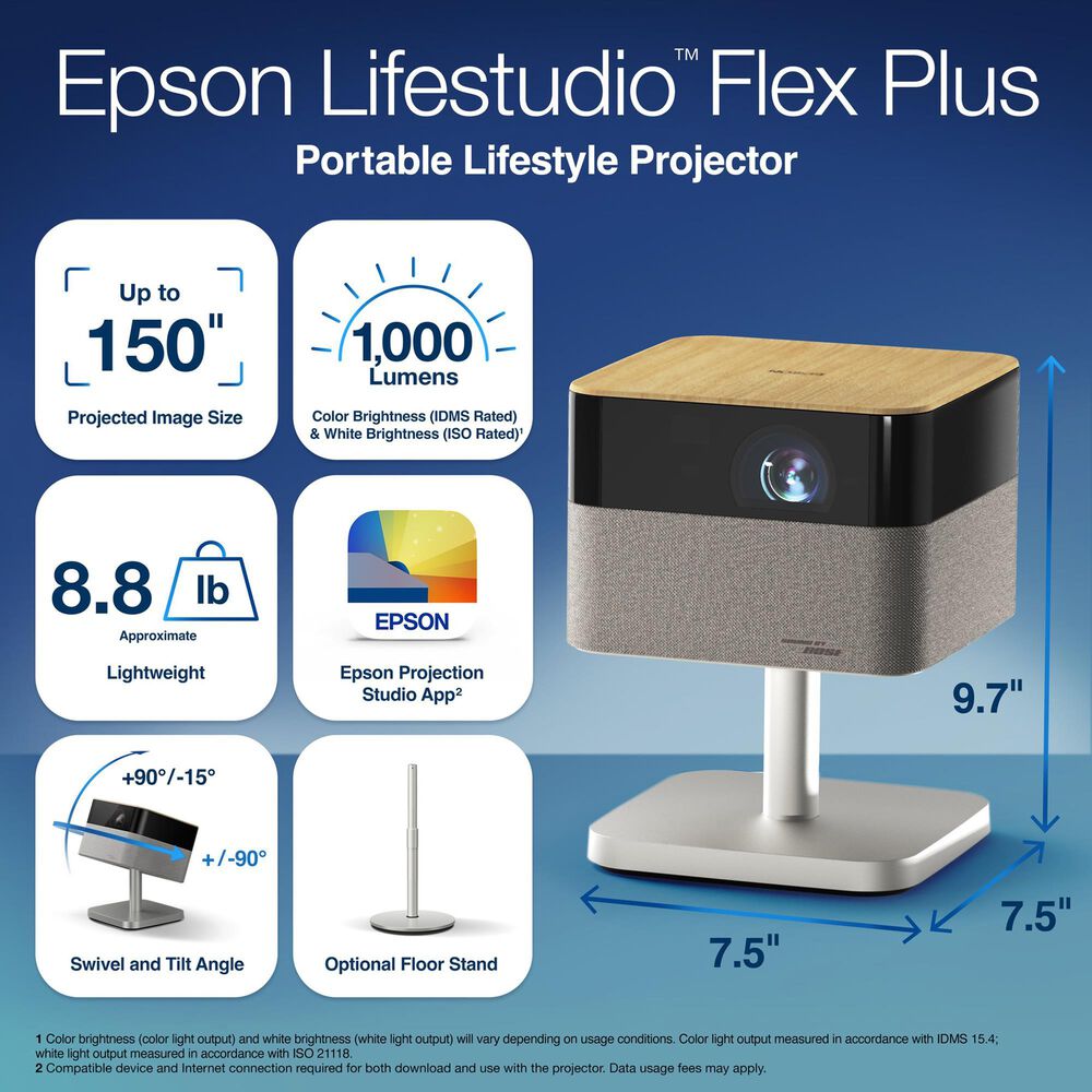 Epson Lifestudio Flex Plus 4K PRO-UHD Portable Lifestyle Projector with Sound by Bose Technology, , large