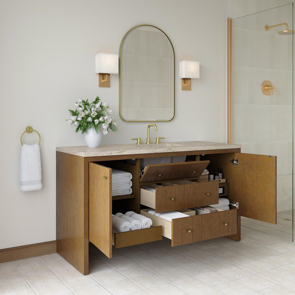 James Martin Hudson 60" Single Bathroom Vanity in Honey Oak with 3 cm Tajnar Eclos Top, Rectangular Sink and FreePower Wireless Charger, , large