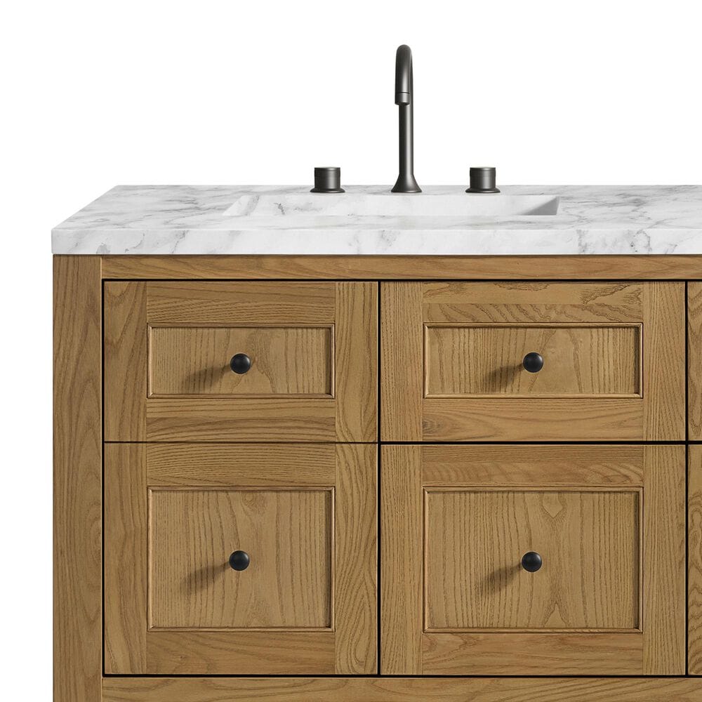 James Martin Vanities Breckenridge 60&quot; Double Bathroom Vanity in Light Natural Oak with 3 cm Carrara White Marble Top and Rectangular Sinks, , large