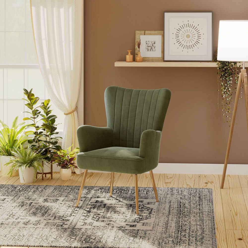 Emerald Home Furnishings Amera Accent Chair in Dark Green, , large