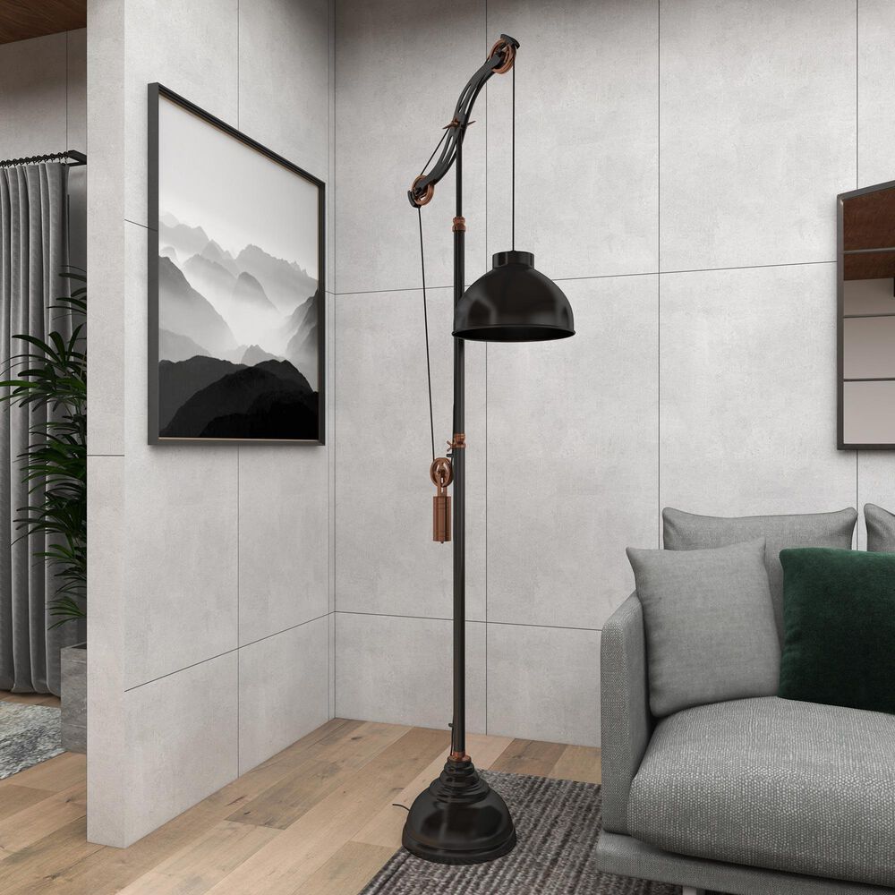 Maple and Jade Industrial Floor Lamp in Black and Copper, , large