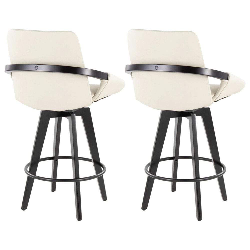 LumiSource Cosmo 26" Swivel Counter Stool with Cream Upholstery in Black (Set of 2), , large