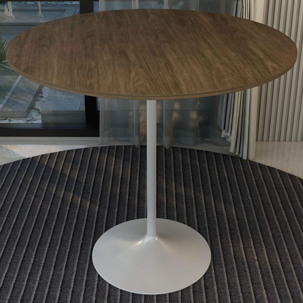 Leisuremod LeisureMod Verve Collection Modern Bar Height Table White Base with 48 Round Dark Walnut MDF Top, , large