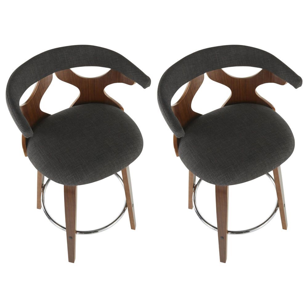 LumiSource Gardenia Swivel Fixed-Height Counter Stool with Charcoal Fabric Upholstery in Chrome and Walnut (Set of 2), , large
