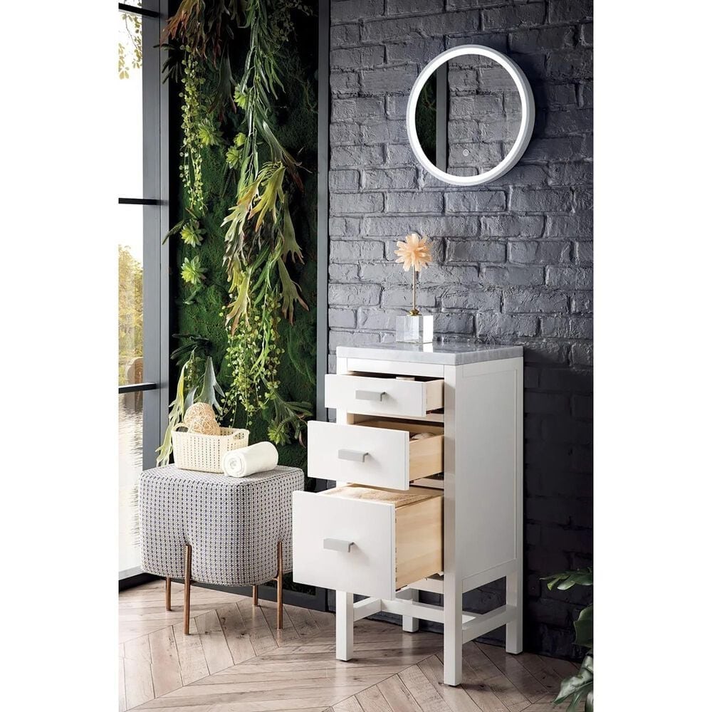 James Martin Vanities Addison 15&quot; Base Cabinet in Glossy White with Carrara White Marble Top, , large