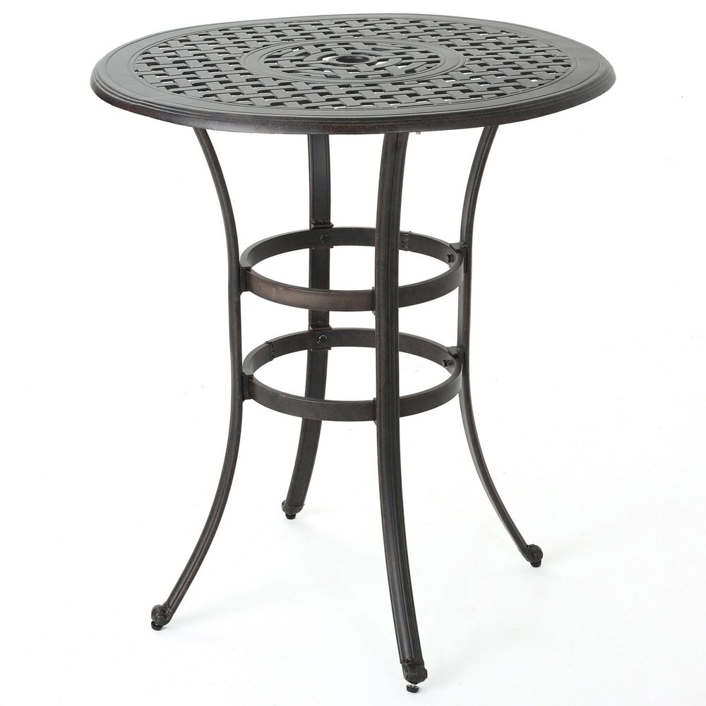 Hearth and Haven Patio Bar Table with Lattice Top and Umbrella Holder in Bronze, , large