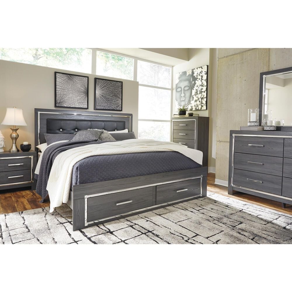 Ashley Lodanna King Panel Bed with 2 Storage Drawers in Gray, , large