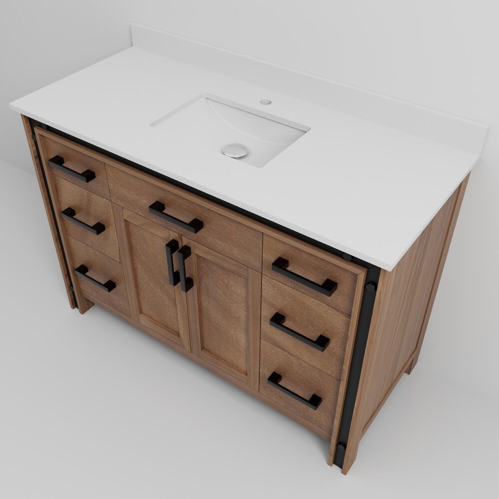 Lexora Home Ziva 48&quot; Single Bathroom Vanity in Rustic Barnwood with 2 cm White Quartz Top and Rectangular Sink, , large