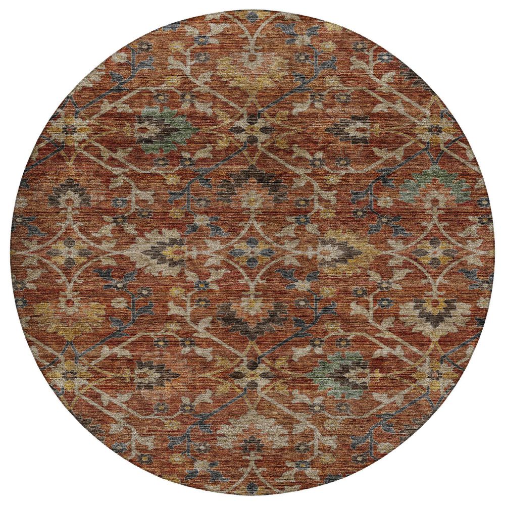 Dalyn Rug Company Silk Road Paprika, Copper, Gold, Sage, Navy and Beige 8" Round Area Rug, , large