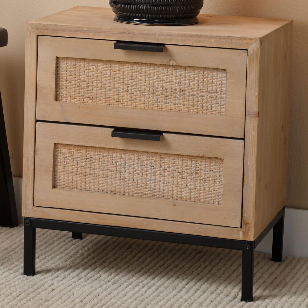 Splendor Living Norwell 2-Drawer Side Table in Natural and Black, , large