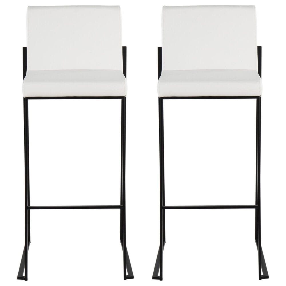 Lumisource Fuji High Back Barstool with White Faux Leather in Black &#40;Set of 2&#41;, , large