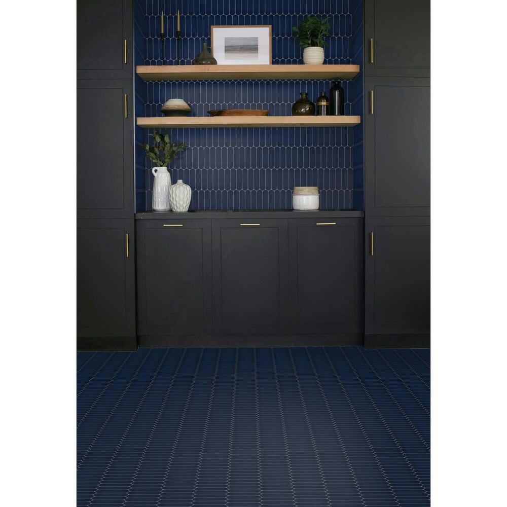 Dal-Tile Artefino Element Navy 1.5" x 6" Capsule on 12" x 13" Porcelain Mosaic Sheet, , large