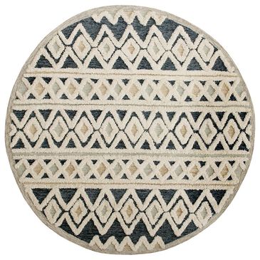 L&R Resources Sinuous Geometric Diamonds 4" Round Blue and Cream Area Rug, , large