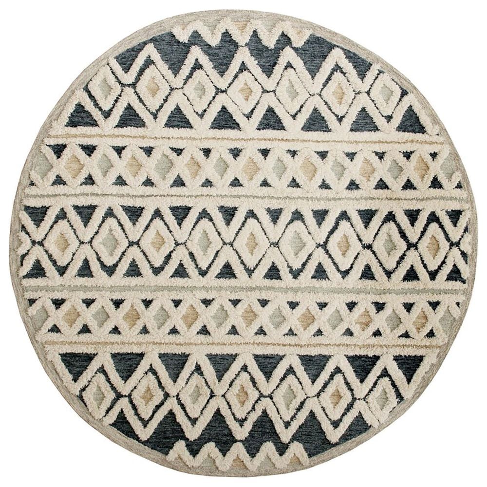L&R Resources Sinuous Geometric Diamonds 4" Round Blue and Cream Area Rug, , large