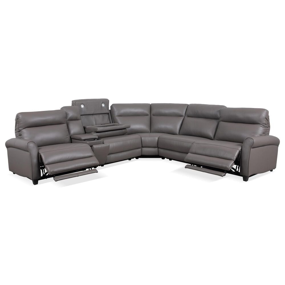 Oxford Furniture 6-Piece Leather Power Reclining Sectional in Gray, , large