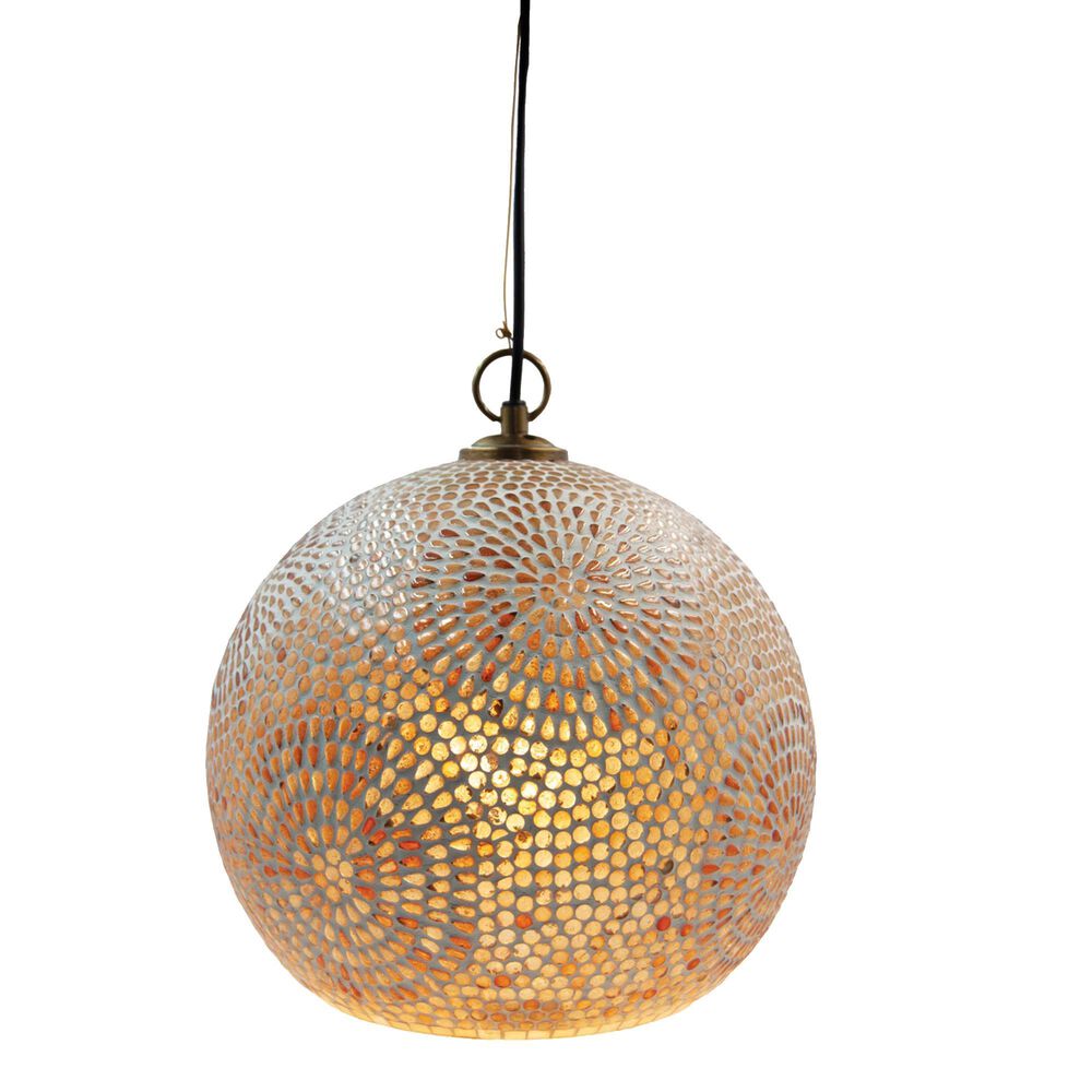 Teak Interiors 1-Light Glass Mosaic Pendant Lamp in Antique Gold, , large