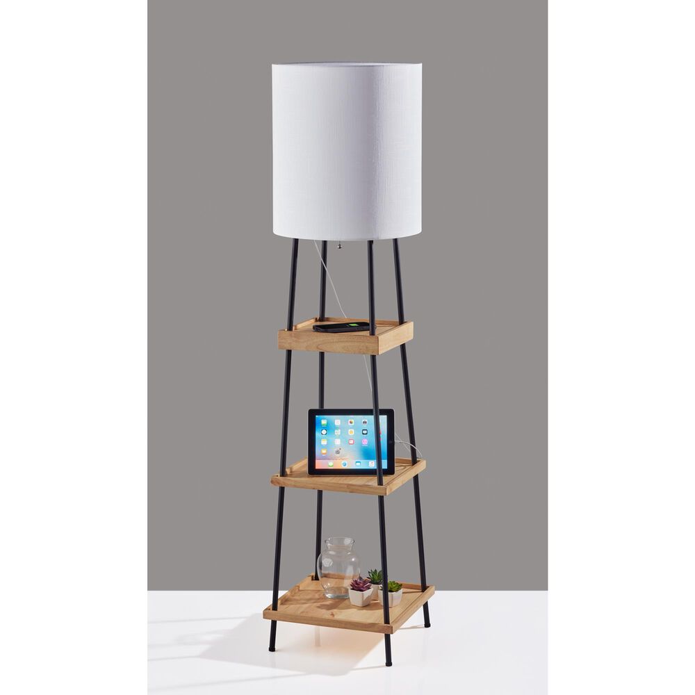 Adesso Henry Shelf Floor Lamp in Black and Natural, , large