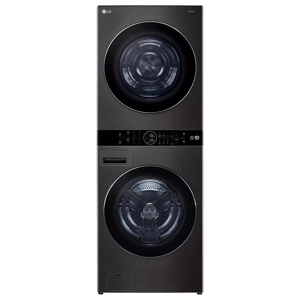 LG Single Unit WashTower with Center Control 5.0 cu. ft. Front Load Washer and 7.8 cu. ft. Electric Ventless Heat Pump Dryer in Black Steel, , large